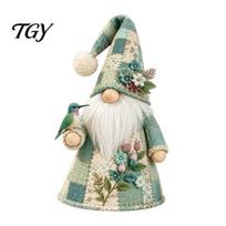 Plush Bird Gnome Gift Handmade Patchwork Ornament with Decoration, Resin And Cloth Figurine Decorative Fall Figurines Home Decor, Faceless Doll B beige