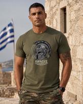 Greek Praxis Spartan Helmet T-Shirt, Ancient Greek Action Warrior Tee 120 black