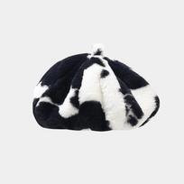 New printed cow pattern beret women trend street wear painter hat warm hat tide One Size gray