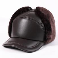 Vyriška žieminė natūralios odos Lei Feng kepurė - Šilta karvės odos kepurė su snapeliu senjorams Adjustable XXL (59-60cm) black