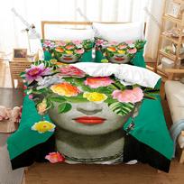 Šauni Klasikinė Frida Kahlo Meno Spaudinio Antklodės Užvalkalas 2 Pagalvių Užvalkalai Minkštas Mikropluoštas Bohemiško Stiliaus Kambario Lovos Patalynė Meksikietiško Meno Lovos Patalynė EU Single 135*200cm/53x79in 3pcs blue