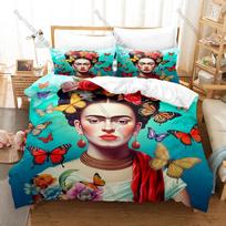 Šauni Klasikinė Frida Kahlo Meno Spaudinio Antklodės Užvalkalas 2 Pagalvių Užvalkalai Minkštas Mikropluoštas Bohemiško Stiliaus Kambario Lovos Patalynė Meksikietiško Meno Lovos Patalynė EU Single 135*200cm/53x79in 3pcs blue
