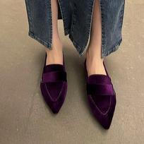 Women Luxury Velvet Moccasins Fashion Pointed Toe Loafers Ladies Spring New Purple Velour Ballet Flat Shoes 35 violetinė