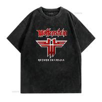 New WOLFENSTEIN Logo Famous Video Game Unisexs Black T Shirt S M L XL XL XL vintage Washed fashion Stretched L black