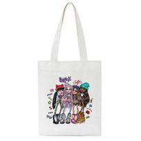 Bratz Harajuku raidės moteriška drobės pirkinių rankinė, laisvalaikio, didelės talpos, animacinio stiliaus moteriška rankinė, Harajuku Kpop Kawaii Y2k peties rankinės 24*26cm white