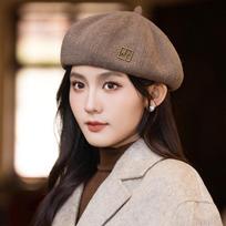 Autumn and Winter Casual Versatile Beret Korean Fashion Retro Big Head Octagonal Hat Windproof British Style Painter Hat One Size gray