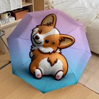 1pc Corgi Cute Automatic Folding Umbrella, Heavy Duty 8 Rib Iron Frame,  Suitable for Travel, Daily Use, Birthday, Decor Gift  40 brown