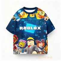 Summer Kids Roblox Anime Game Short Sleeve Tee Boys Clothes Girls 120 blue