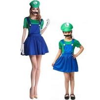 Anime Super Mario Bros Cosplay Costume Mario Luigi Costume Jumpsuit Hat Beard Sets Halloween Party Role Play Costumes For Unisex (As shown-27592)-Child S blue