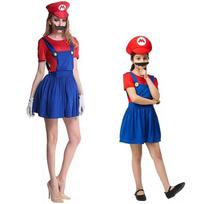 Anime Super Mario Bros Cosplay Costume Mario Luigi Costume Jumpsuit Hat Beard Sets Halloween Party Role Play Costumes For Unisex (As shown-27583)-Child M blue