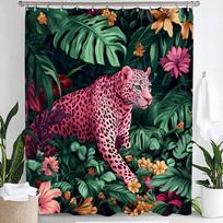Cougar With Trees Plants Shower Curtain,Pink Leopard Animal Bathroom Decorative Curtain, Printed Fabric Home Curtain With Hooks W60H190(CM)-1 Pcs blue