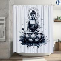 Tattoo Design Buddha On Lotus Shower Curtain, Durable Polyester, Easy Clean, Includes Hooks, Perfect For Bathroom & Window Decor W110H175(CM)-1 Pcs white
