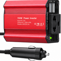 Automobilinis įtampos keitiklis 12V į 220V, 150 W maitinimo keitiklis iš DC į AC, su 1 AC lizdu ir dvigubu USB įkrovikliu, automobilinis inverteris, automobilio maitinimo keitiklis
