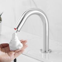 Solid Brass Automatic Foaming Soap Dispenser, Touchless Deck Mounted Foam Pump for Commercial Hotel Bathroom Sink, Chrome white