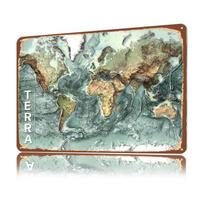 Terra Relief Map Personalized D Textured Metal Poster Wall Art Tinplate Sign for Bathroom Decor Room Custom Plate Funny Signs 30x40cm(11.8x15.7inch) gray