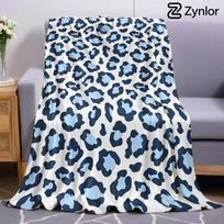 Blue Leopard Print Lightweight Microfiber Soft Christmas Fleece Blanket Warm Cozy Throw for Bed Sofa Office Travel All Season 75x90cm white