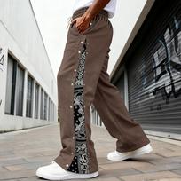Men Loose Straight Wide Leg Cashew Flower Print Casual Sports Long Pants M ruda
