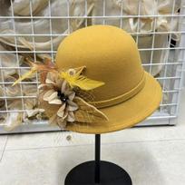 Women S Autumn Winter Wool Bucket Hat Round Top Elegant Flower Design One Size yellow