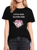 Little Miss Gluten Free Cartoon Print T-Shirt Casual Crew Neck Medium Stretch All Seasons Top Women's Harajuku Sleeve Casual 4XL beige
