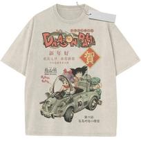 Dragon Ball Retro Cotton T-shirt Unisex Cartoon Anime Car Breathable Tee 3XL beige
