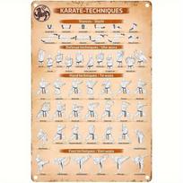 Senovinis Karate Technikos Metalinis Skardinis Ženklas Kovos Menų Treniruočių Vadovas Sienos Menas Dojo/Sporto Salėms Retro Dekoro Entuziastams 20x30cm（7.8x11.8inch） beige