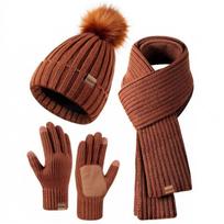 Unisex megztas žiemos rinkinys: Kepurė Šalikas Pirštinės 3 dalių Jutiklinis Ekranas Suderinamas Akrilinis Šiltas Aksesuaras Suaugusiems Burgundy Set black