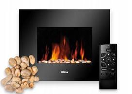 Elektrinis židinio sieninis šildytuvas FLAME STEEL 1800, juodas, su nuotolinio valdymo pultu