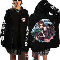 Fashion Anime Cartoon Demon Slayer Pattern Print Sweatshirt Men Women Fall Winter Casual Loose Harajuku Fleece Zipper Hoodie XL white