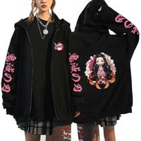 Fashion Anime Cartoon Demon Slayer Pattern Print Sweatshirt Men Women Fall Winter Casual Loose Harajuku Fleece Zipper Hoodie L white