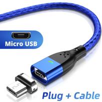 Magnetinis laidas 3A USB Magnetinis telefono įkroviklis Duomenų laidas USB Type C laidas Magnetinis greito įkrovimo laidas Micro USB įkrovimo laidas 1m(3.3ft) blue