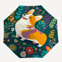 1pc Floral Corgi Fashionable Automatic Opening/Closing Folding Umbrella with 8 Bones, Windproof Portable, Daily Use061