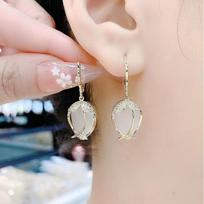 2023 Trendy Cat's Eye Stone Tulip Earrings: Elegant, Versatile, High-End Ear Dangles brown