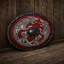 Viking Shield, 60.96 cm Battleworn Fenrir Wolf Norse Wall Art, Pagan Decor Gift brown