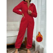 Sweet Cute Coral Fleece Onesie Sleepwear Women's Autumn Winter Style Heart Pattern Fluffy Home Clothes Warm Comfortable S raudona