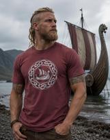 Vikingų ilgvalvio marškinėliai, Šiaurės vikingų laivo T-shirt, Keltų mazgas Šiaurės mitologijos Tee 150 gray