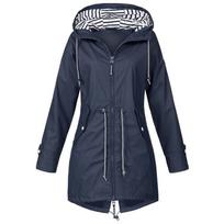 Moteriškas vandeniui atsparus vėjo striukės paltas lietpaltis su stilingais užtrauktuku gobtuvais lauko reikmėms Darkblue,2XL black