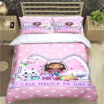 Fashion Cute Cartoon G-Gabby Dollhouses Print Bedding Set Duvet Cover Comforter Bed Youth Kids Girl Boys Luxury Gift EU Single 135*200cm/53x79in 3pcs white
