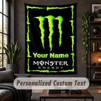 Personalized Wall Tapestry,Monster Energy Custom Text, Soft Fabric Wall Art For Indoor Decoration 130cmx150cm