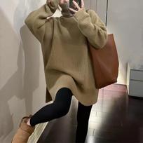 Loose and lazy turtleneck pullover sweater with women's soft waxy solid color casual versatile knitted bottoming shirt top one size fits all chaki