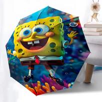 1pc SpongeBob SquarePants Automatic Folding Umbrella - Portable 3-Fold Design with 8-Bone Iron Frame, Outdoor, Ideal Gift for Fans, Travelers, Daily U yellow