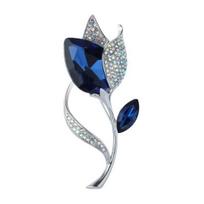 Women Brooch High-Gloss Rhinestone Inlay Sparkling Tulip Design Lapel Pin Non-Slip Buckle Scarf Badge Clothing Bags Accessories mėlyna
