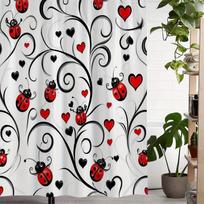 Charming Ladybug Shower Curtain - Whimsical Hearts & Swirls For Bathroom Decor, Adds Playful And Romantic Touch W60H190(CM)-1 Pcs black
