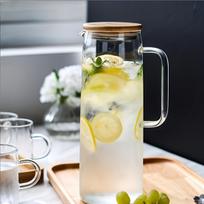 High Borosilicate Glass Straight Water Pitcher Large Capacity Transparent Juice Cold Water Jug for Office 1000-1500ml white
