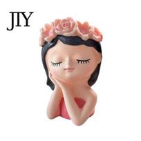 Resin Art Piece For Home Cute Girl Planter Pot, Statue for Indoor Outdoor Plants, Decorative Flower Durable Figurine Pot Succulents, Makeup beige