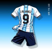 Futbolo Apranga Sportinė Treniruočių Maikė 26-27 Argentina Namų - Nr.9 Álvarez Komplektas 16 white