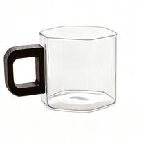 Hexagon Shape 150ml Espresso Glass Cup With Wood Handle Heat Resistant High Borosilicate Coffee Mug Tea Cup For Cafe Barista 1pcs gray