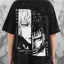 Berserk, Guts Ir Griffith Sniego Išplovimo Negabaritinis Marškinėlis | Unisex, Vyrams Ir Moterims. 150 white