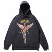 Unisex Oversized Hoodie Su Nirvana Grupės Grafiniu Spaudiniu Fleece Pamušalu Medvilninis Megztinis Žieminiai Streetwear M black