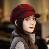 Women S Vintage British Style Octagonal Hat Large Head Size Face Slimming Versatile Autumn Winter Hat One Size brown