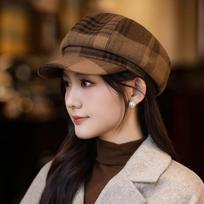 Women S Vintage British Style Octagonal Hat Large Head Size Face Slimming Versatile Autumn Winter Hat One Size brown